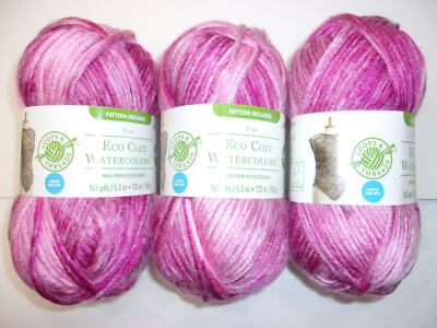Lot of 3 ~ Loops & Threads Eco Cozy Watercolors Yarn 5.3 oz, Knockout Rose