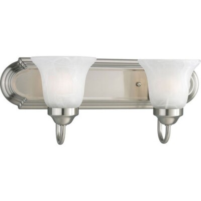 PROGRESS LIGHTING P3052-09 Alabaster Glass 2-Light Bath & Vanity Fixture, 100 W