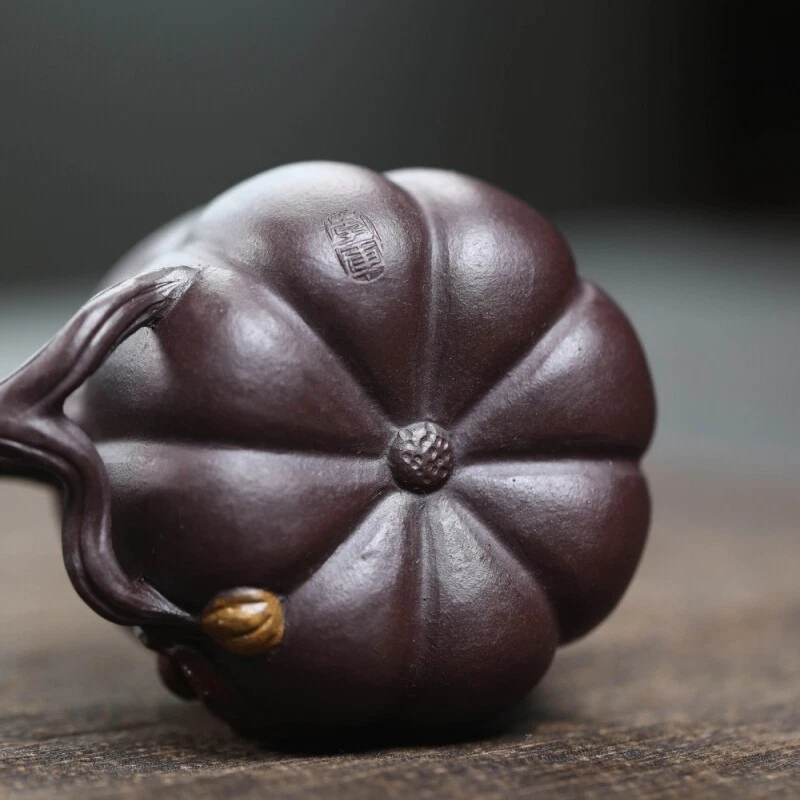 Taza de té creativa real Yixing Zisha con mango 120 ml taza hecha a mano diseño calabaza Foto 3 de 4