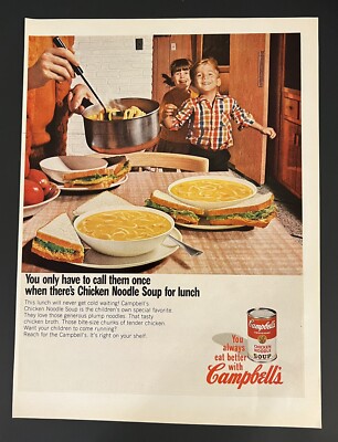 Campbell 1967 Life Print Add 13x11 Chicken Noodle Soup Children Lunch