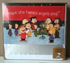 Dayspring Peanuts Christmas Card Box Set of 18 w/Envelopes 'Hark' New