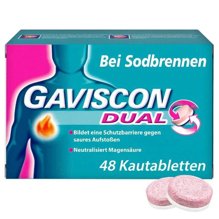 GAVISCON® Dual Kautabletten mit Zweifachwirkung gegen Sodbrennen · 48 St · PZN 1