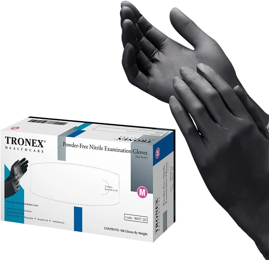 Tronex Powder Free Nitrile Exam Gloves 9047 20 Medium Black 100
