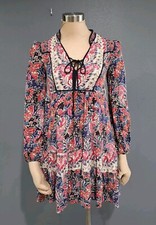 ANTHROPOLOGIE Navy Red Boho Paisley Spliced Tunic Dress XS
