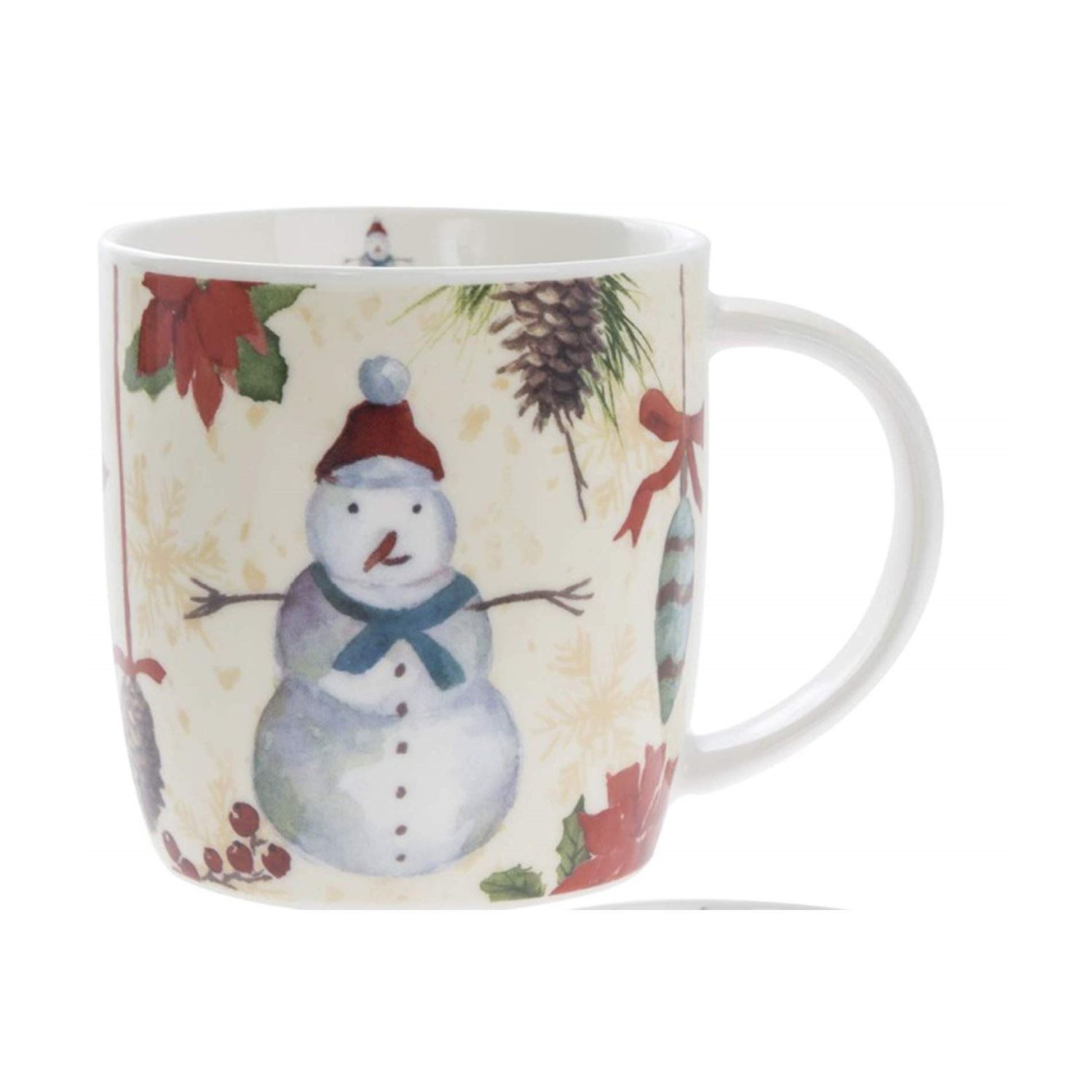 Lesser & Pavey Xmas Snowman Holly Decorations Traditional Fine China Festive Mug