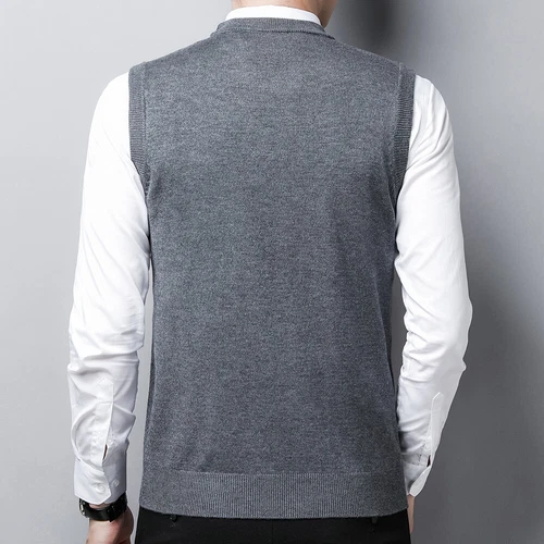 Suéter Chaleco Para Hombres Cuello Redondo Otoño Tejido Camisetas sin Mangas Pullover - Imagen 13 de 42