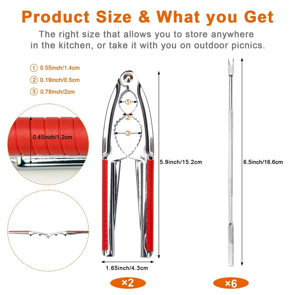 Nut Crackers 8Pcs Multi-Purpose Cracker Tools - Stainless Steel Seafood Pecan... - Image 2 of 4