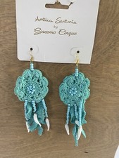 ANTICA SARTORIA AQUA FLOWER SHELLS BEADS LACE EARRINGS NEW WITH TAG