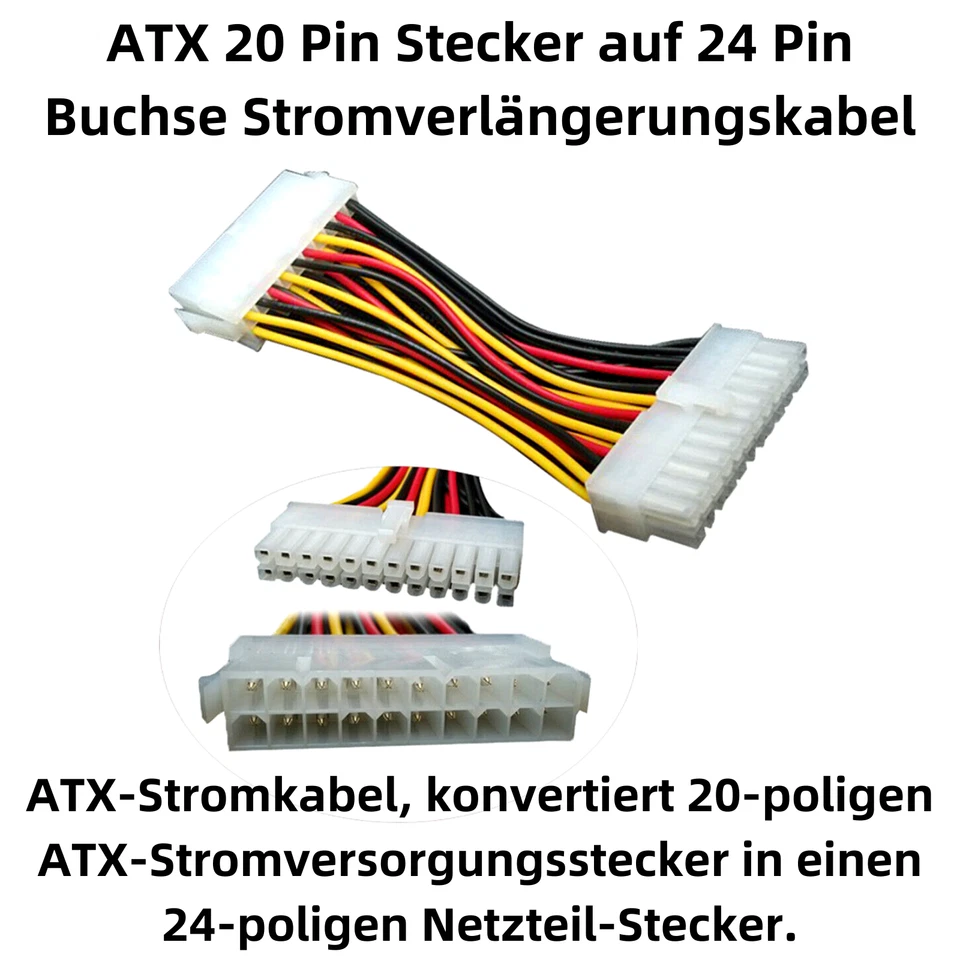 P27 Netzteil Strom Kabel Adapter 20pin Stecker auf 24pin Buchse für Mainboard PC - Bild 2 von 4