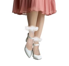 Womens Ruffle Fishnet Socks Fake Feather Cuffs Decorated Mesh Lace Socks Fanc...