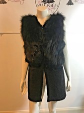 Royal Digs 8518 Sleeveless Black Fur Long Tweed Vest Sz M