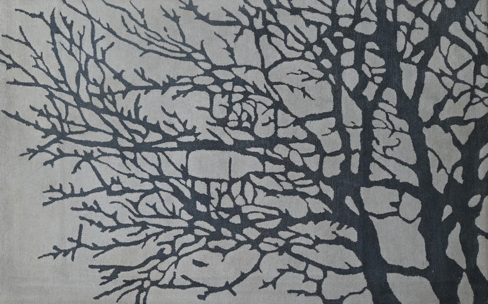 Tappeto In Lana A Mano 150x240 Argento Motivo Albero Moderno Soggiorno SH202 - Immagine 3 di 4