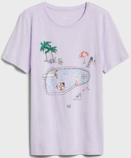 NWT Womens Banana Republic Graphic Tee Crew Neck T-Shirt Relax At The Pool 3D