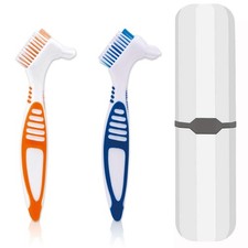 Denture Brush, 2 Pcs False Teeth Toothbrush with White Carrying Case, Multi-T...