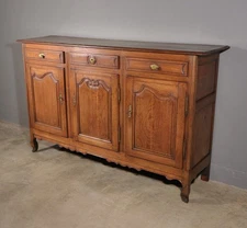 Large Antique French Provincial Three Door Sideboard/Buffet in Solid Oak Wood