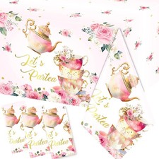 Floral Birthday Decorations, Girls Tea Party Birthday Supplies 3pcs Let's P