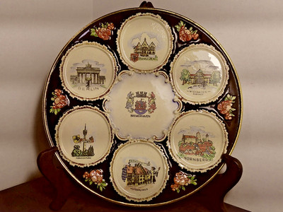 West Germany Ramstein Souvenir Plate 9.5'' Frankfurt Berlin Vintage Gold Lined