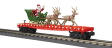 MTH RAILKING O GAUGE CHRISTMAS FLAT CAR LED LIGHTS SANTA & REINDEER 30-76939