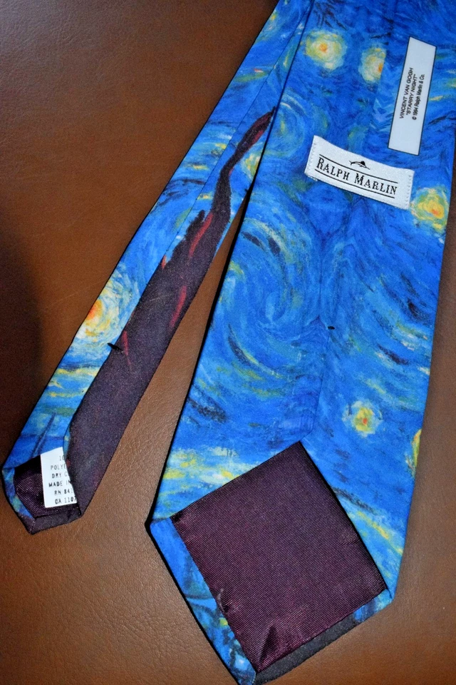 Corbata de Colección Ralph Marlin Años 90 Vincent Van Gogh Noche Estrellada Poli Corbata 56 x 3.75" Foto 3 de 4