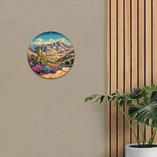 Vivid Desert Landscape Cactus Mountain Peak Art Panel Southwest Style