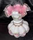 Vintage Fenton Hand Painted Charleton Rose  Peach Crest Melon Vase Gilded