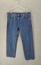 Levis 505 Jeans Mens 36x30 Blue Denim Straight Leg Zip Fly Classic Medium Wash