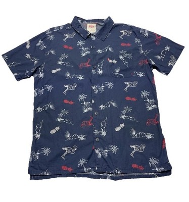 Levis Hawaiian Tropical All Over Print Loop Neck Button Up Camp Shirt Mens XL
