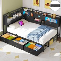 Stylish Single 3ft Bed Frame with 6 Storage Drawers LED Lights Charging Station