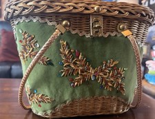 Vintage Beaded Velvet Wicker Purse Handbag Midas of Miami Rhinestones Embroider