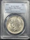 1921 Peace Silver Dollar High Relief PCGS MS63 Bright White Coin