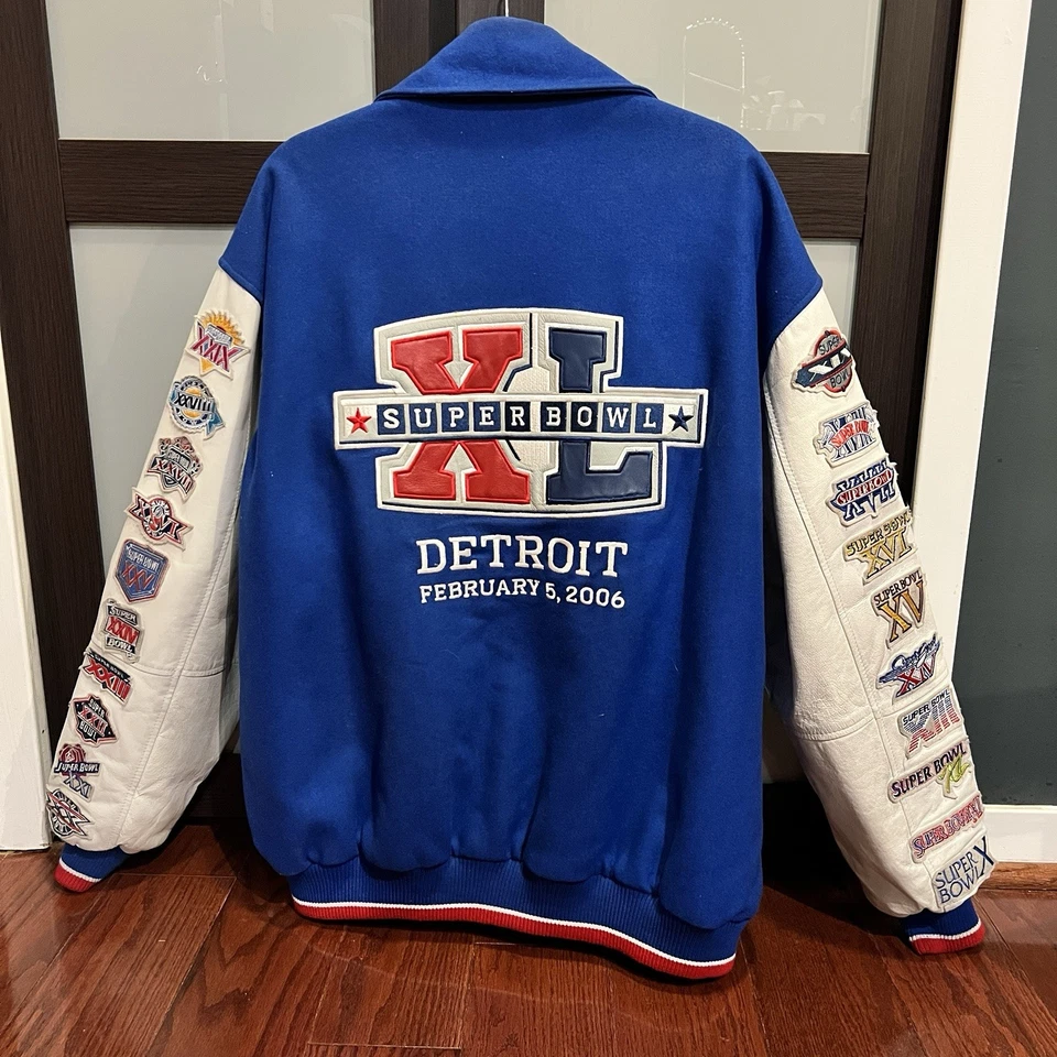 Chaqueta NFL Superbowl 40 Detroit 2006 XL mangas de cuero bombardero universitario Letterman Foto 2 de 4