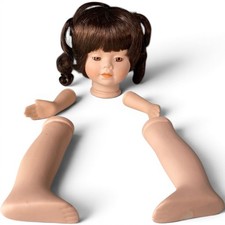 Porcelain Doll Parts Kit Head Arms Legs Brown Hair Pigtails Doll Making Repair