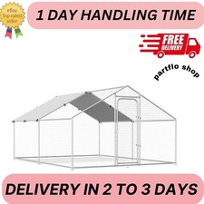 Large Metal Chicken Coop,Walk-in Hen House w/Cover,Poultry Cage,Chicken Run Yard