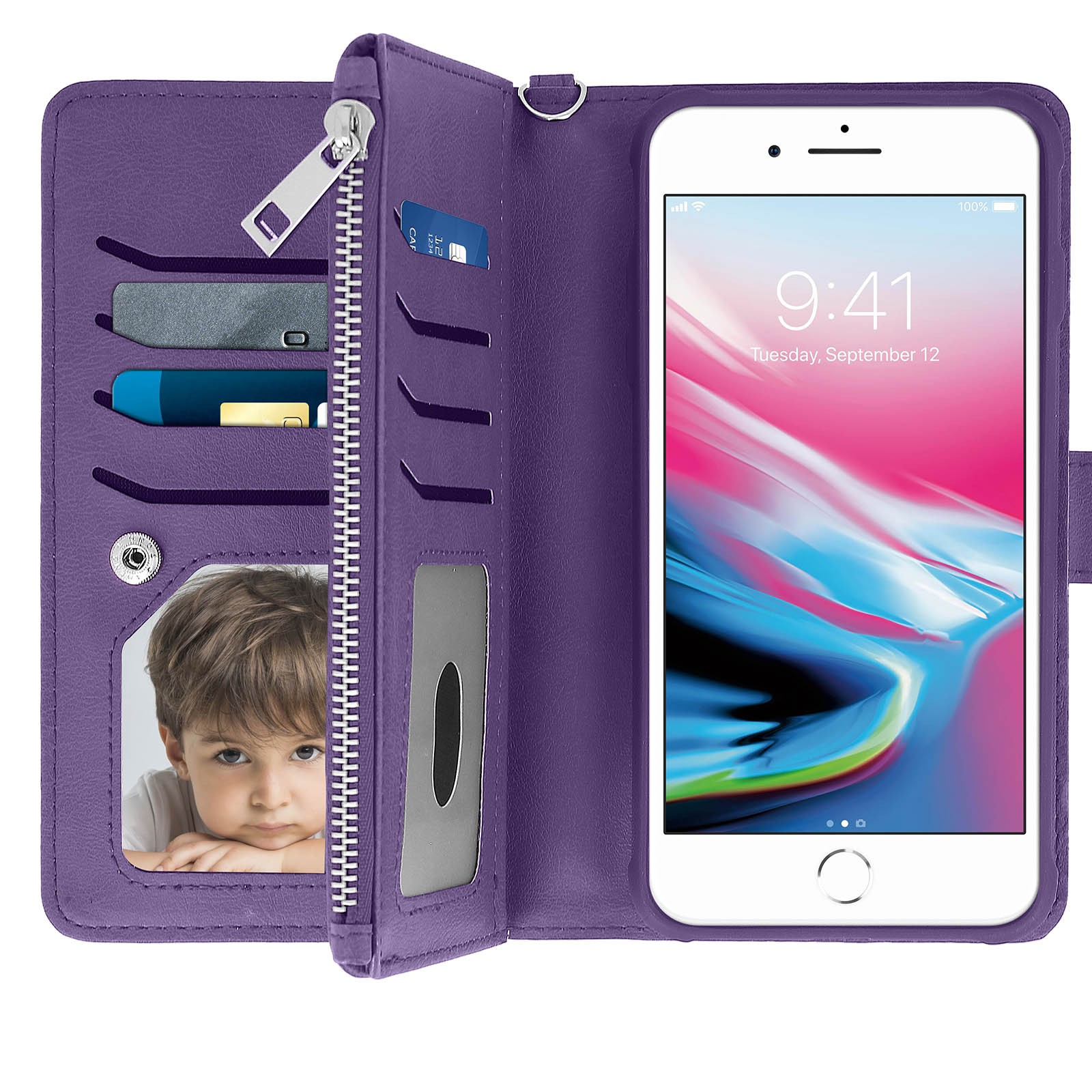 Protection intégrale iPhone 6S Plus étui portefeuille amovible violet