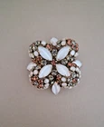 Schreiner of New York Signed Vintage Milk Glass and Rhinestone Brooch