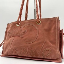 Loewe Shopper Tote Bag Pink Suede Leather Shoulder Used Authentic