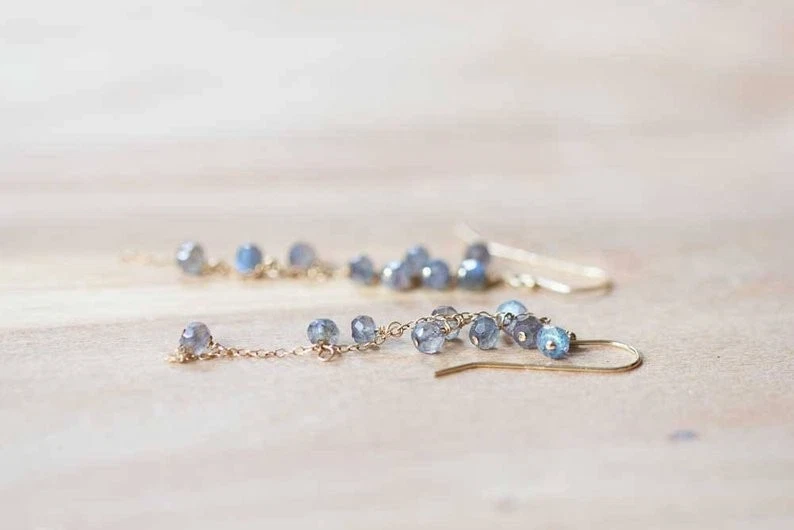 Orecchini in oro 18 carati con pietre preziose di Labradorite regalo gioiello... - Immagine 3 di 4