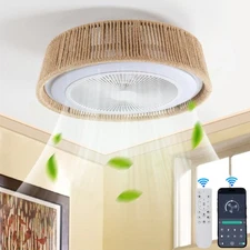 21" Boho Fan Ceiling Light Flush Mount LED Lamp Fixture Kit Dimmable with Remote