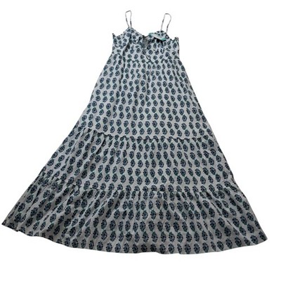 New Dizzy Lizzy Dress Womens Small Petite Maxi White Tiered Alisa Floral Block