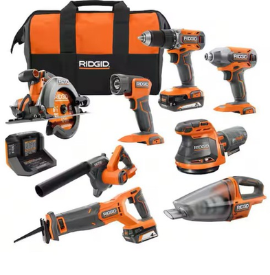 #ad RIDGID 18V Cordless 8 Tool Combo Kit w 2 Battery amp; Rapid Charger Model# R96850 $400.00