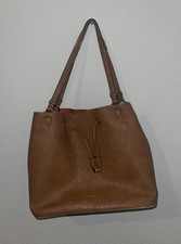 Calvin Klein Brown Tan Pebbled Drawstring Bucket Bag Handbag Gold Tone