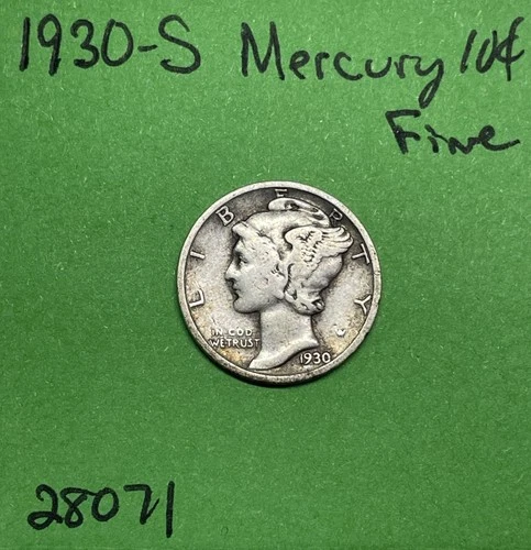1930-S Mercury Dime 10c Fine 90% Silver See Pictures