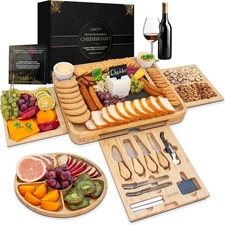 Charcuterie Board Set with Knives - Bamboo Cheese Platter Gift for Weddings, ...