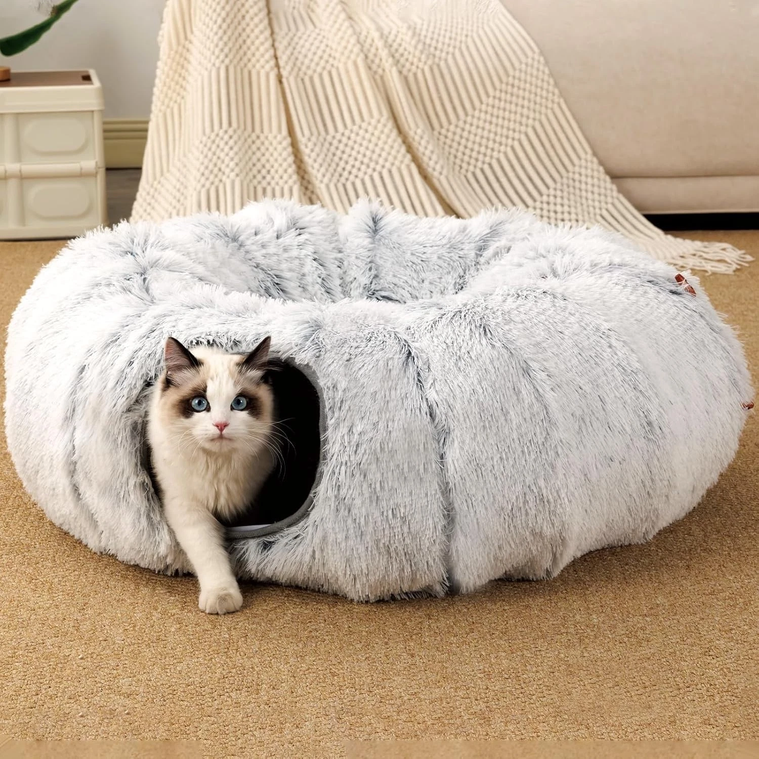 Cat Tunnel Collapsible Pet Play Tube Dogs Bunnies Crinkle Suede Tunnel Removable