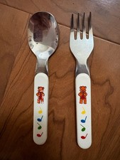 Vtg Teddy Bear Music Notes Spoon Fork toddler Baby utensils