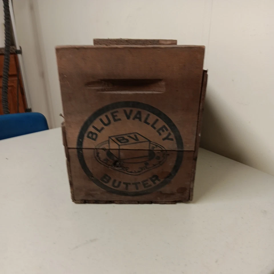 Early 1900s Antique Vintage BLUE VALLEY BUTTER Wood SHIPPING CRATE FOR PARTS - Image 2 of 4