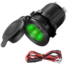 12V Waterproof LED Green Power Outlet Socket for Car Marine Motorcycle ATV RV