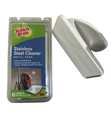 3M Scotch-Brite Stainless Steel Cleaner + 6 Refills Pads w/ Handle New