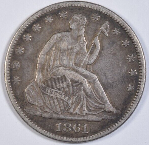 1861 SEATED LIBERTY HALF DOLLAR ~ NICE ORIGINAL XF! INV#1