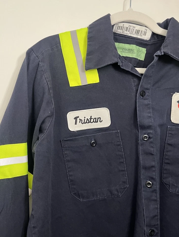 Mens Vintage Work Shirt Large Cintas Vintage Navy Long Sleeve - Image 2 of 4